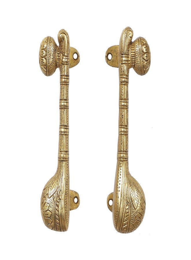 Two Moustaches 7.5 Inches Brass Sitar Door Handle Pair,Brass Door Handle Pair,Main Door Handles,Handles for Wooden Doors,Temple Room Door Handles,Standard,Pack of 2 Handles - Pull Handle - Image 1